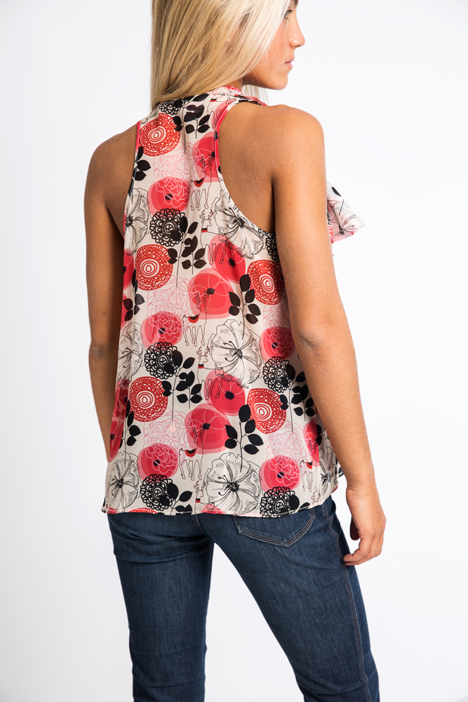 Blusa de chiffon estampada com babados