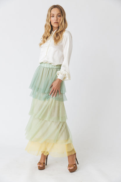 Ruffled Acqua Tulle Skirt