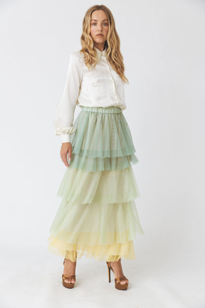 Ruffled Acqua Tulle Skirt