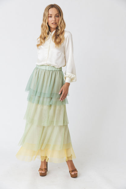 Ruffled Acqua Tulle Skirt