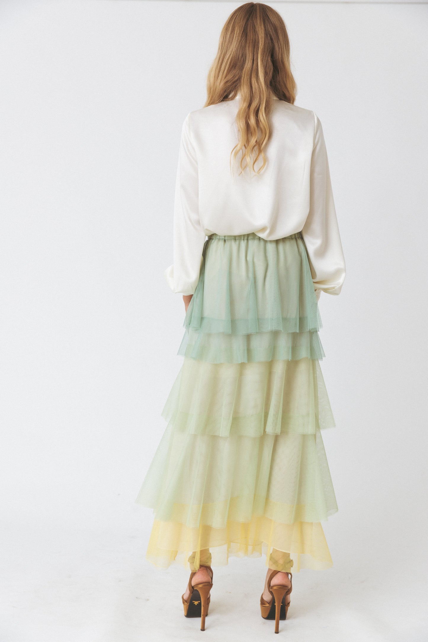 Ruffled Acqua Tulle Skirt