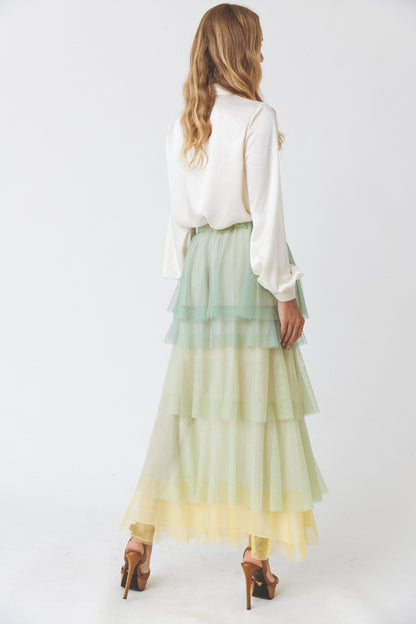 Ruffled Acqua Tulle Skirt