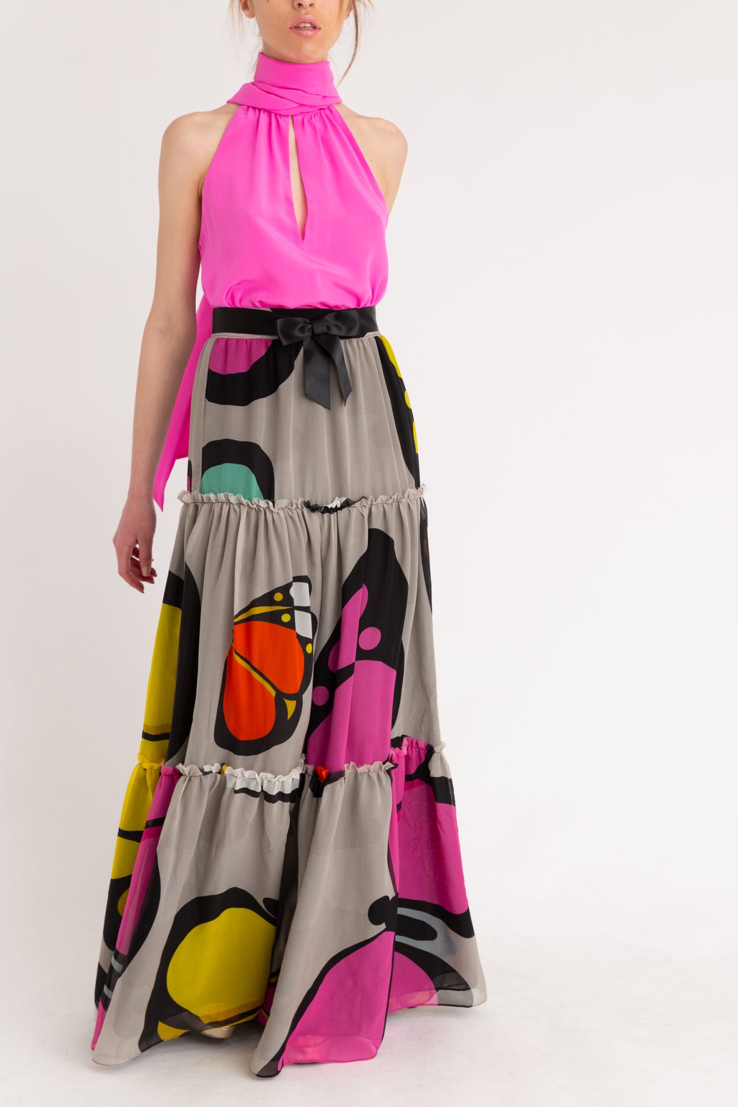 Ruffled Maxi Silk Skirt