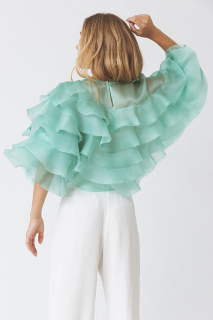 Voluminous Ruffled Acqua Blouse